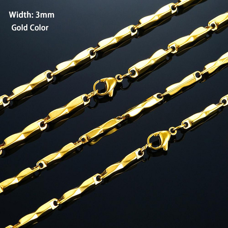 Širina 3 mm Rolo bambusov lanac od nehrđajućeg čelika Visokokvalitetna ogrlica zlatne/srebrne boje Muškarci Žene Choker Nakit Dodaci