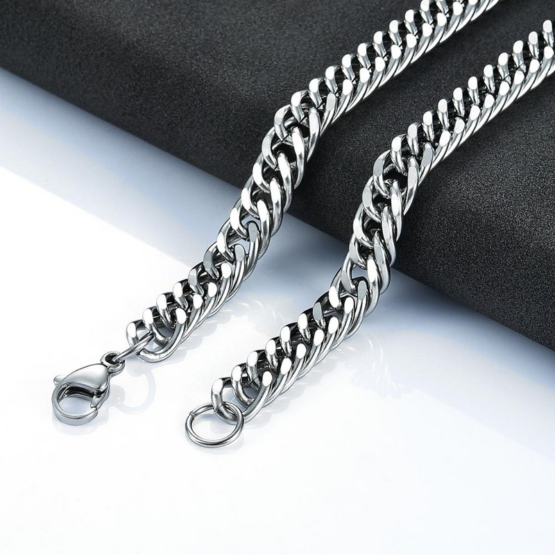 Muškarci srebrne boje od nehrđajućeg čelika, kubanska ogrlica s karičnim lancem, visokokvalitetna vodootporna ogrlica, punk teški nakit, dodatak, poklon