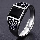 Prstenje od crnog oniksa za muškarce Prošireni poslovni stil Anillos Modni srebrni završeci Nakit Dodaci Darovi za zrele dječake