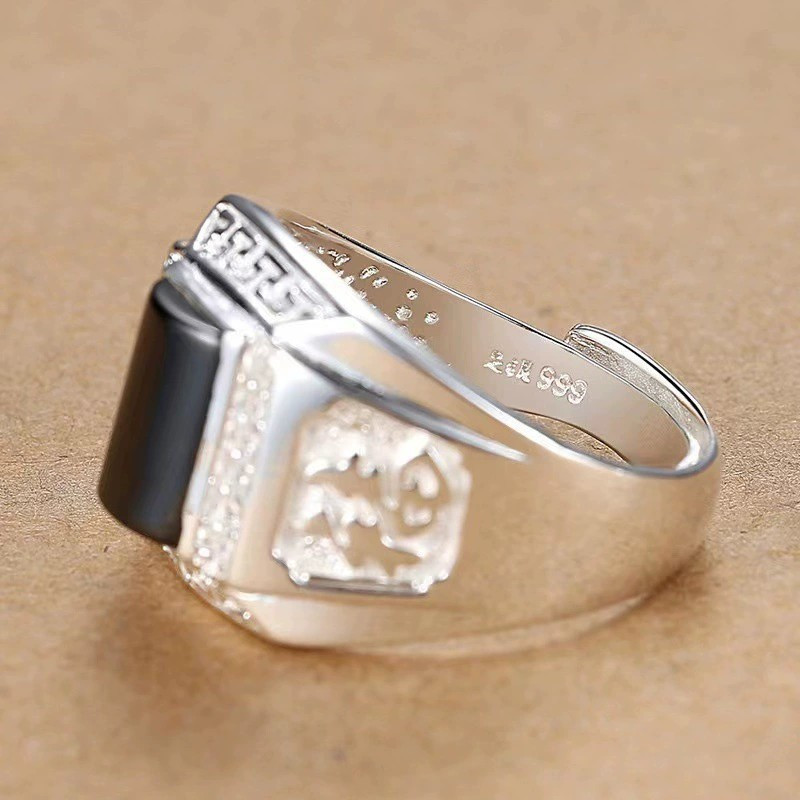 Prstenje od crnog oniksa za muškarce Prošireni poslovni stil Anillos Modni srebrni završeci Nakit Dodaci Darovi za zrele dječake