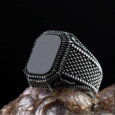 Office Rings for Men Black Onyx Stone Rings Business Wide Square Anillos Accessories Vintage Men`s Jewelry Aesthetic Couple Gift