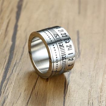 14MM широки мъжки пръстени с арабски цифри Time Spinner Rings от неръждаема стомана, въртящи се 3 части пръстен с показалец Anxiety Fidget
