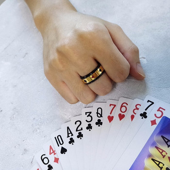 Περιστρεφόμενο δαχτυλίδι από ανοξείδωτο ατσάλι 8 χιλιοστών Μαύρο Χρώμα Τυχερή κάρτα Πόκερ Ανδρικά Αξεσουάρ Δαχτυλίδι Anxiety Fidget