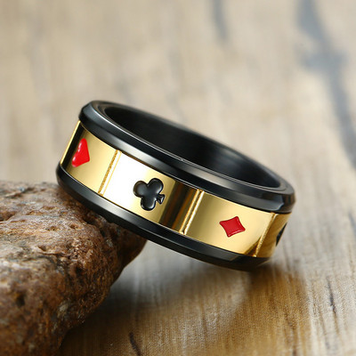 8mm Spinner din oțel inoxidabil Spinner Spinner Inel de culoare neagră Lucky Playing Card Poker Accesorii pentru bărbați Inele de anxietate Fidget