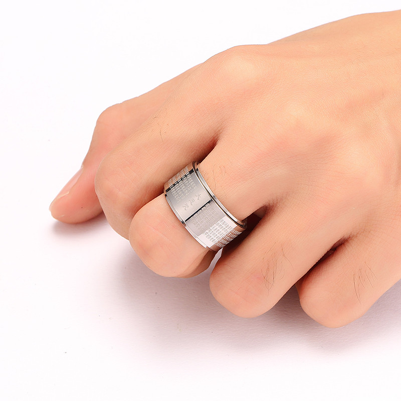 Vyriškas Budos Mantra Antistresinis Žiedas Kinų tekstas Graviruotas maldos suktukas Žiedai vyrams Gydymas Nerimas Dovanos nuo nerimo