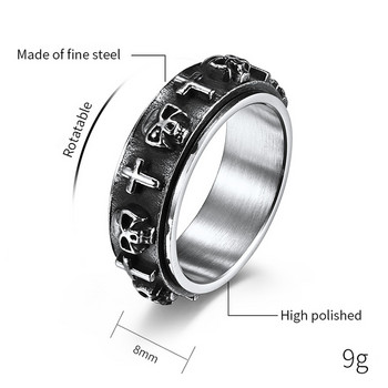 Rotate Rotating Anxiety Fidget Rings Homme Steel Ring For Men Skeleton Cross Punk Spinner Ring