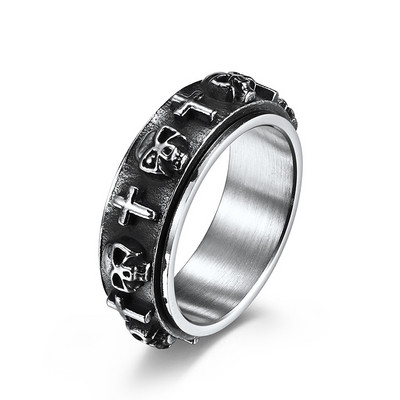 Forgatható Forgó szorongásos Fidget Rings Homme Titán acél gyűrű férfiaknak Skeleton Cross Punk Spinning Spinner Ring Tartozékok