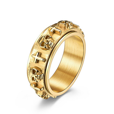 Forgatható Forgó szorongásos Fidget Rings Homme Titán acél gyűrű férfiaknak Skeleton Cross Punk Spinning Spinner Ring Tartozékok