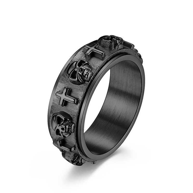 Forgatható Forgó szorongásos Fidget Rings Homme Titán acél gyűrű férfiaknak Skeleton Cross Punk Spinning Spinner Ring Tartozékok