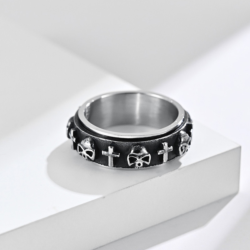 Forgatható Forgó szorongásos Fidget Rings Homme Titán acél gyűrű férfiaknak Skeleton Cross Punk Spinning Spinner Ring Tartozékok