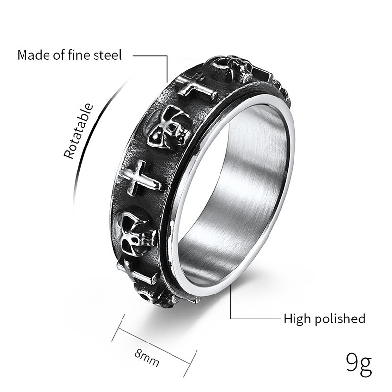 Forgatható Forgó szorongásos Fidget Rings Homme Titán acél gyűrű férfiaknak Skeleton Cross Punk Spinning Spinner Ring Tartozékok