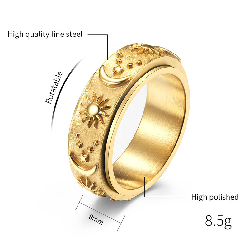 Δαχτυλίδι Anxiety Ring Fidget Spinner Ring για γυναίκες Δαχτυλίδι από τιτάνιο ατσάλινο δαχτυλίδι Sun Moon Star Men Lover Couple Spinning Spinner Ring Homme