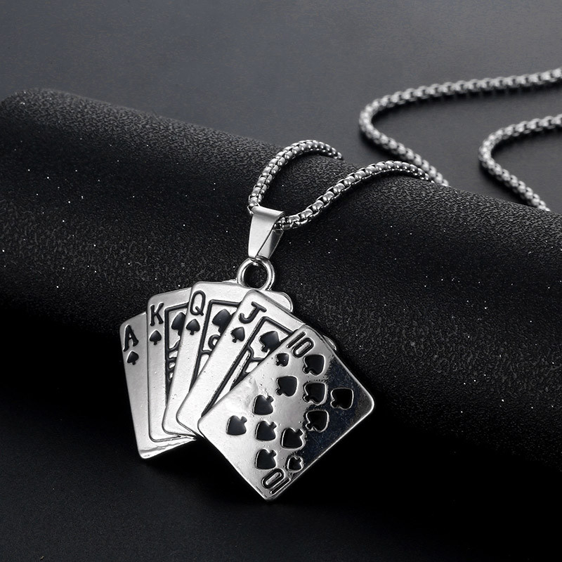 Hip Hop Poker kaelakee Meeste Mängukaardid Ripats Titaanist Terasest Pikad ketiga kaelakeed Unisex Punk Jeweri Streetwear krae hombre
