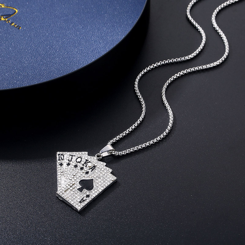 Hip Hop Poker kaelakee Meeste Mängukaardid Ripats Titaanist Terasest Pikad ketiga kaelakeed Unisex Punk Jeweri Streetwear krae hombre
