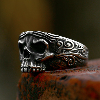 Готически пънк сатанински пръстен с череп на дявола Винтидж стимпанк мъжки пръстен от неръждаема стомана Хип-хоп Мотоциклет Рок Байкър Бижута на едро