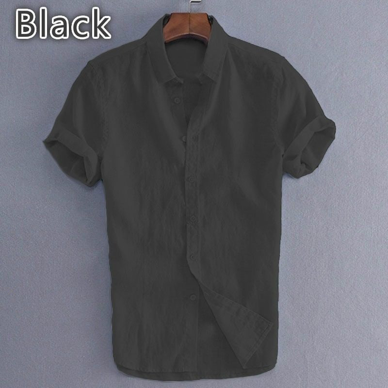Pánske košele s krátkym rukávom, bavlnené a ľanové, letné, jednofarebné, s golierom, rýchloschnúce, ležérne, plážové, plus veľkosť