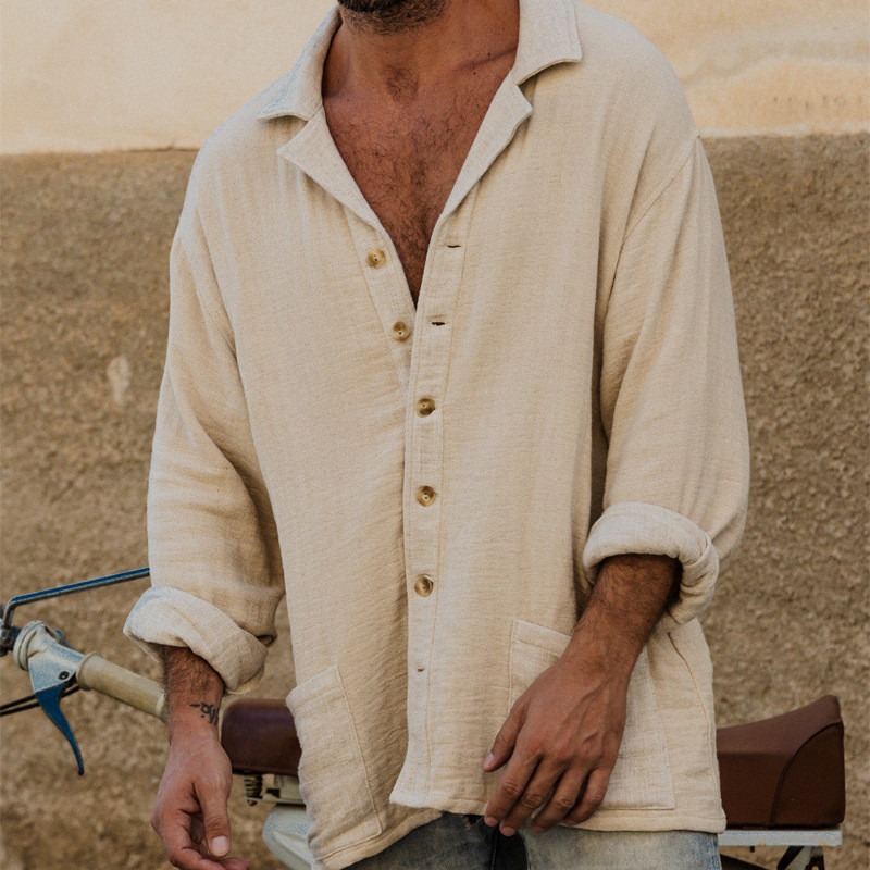 Vīriešu balti ikdienas topi T krekls Vīriešu blūze ar garām piedurknēm Vintage kokvilnas lina krekls Vīriešu brīvi krekliņi Zīda Ropa Chemise Homme