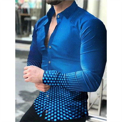 2023. gada vīriešu topi Luksusa sabiedrisks vīriešu krekls, pogāms krekls, ikdienišķs rūtains apdrukas krekls ar garām piedurknēm.