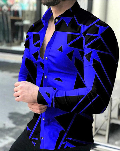 2023. gada vīriešu topi Luksusa sabiedrisks vīriešu krekls, pogāms krekls, ikdienišķs rūtains apdrukas krekls ar garām piedurknēm.