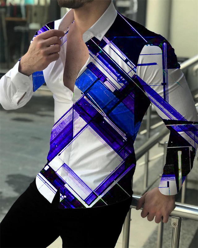 2023. gada vīriešu topi Luksusa sabiedrisks vīriešu krekls, pogāms krekls, ikdienišķs rūtains apdrukas krekls ar garām piedurknēm.