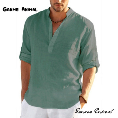 Vászon Hot Sale Férfi hosszú ujjú ingek Alkalmi egyszínű hajtókás ing gallér Alkalmi Beach Style nagy méretű S-5XL