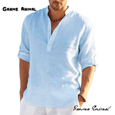 Vászon Hot Sale Férfi hosszú ujjú ingek Alkalmi egyszínű hajtókás ing gallér Alkalmi Beach Style nagy méretű S-5XL