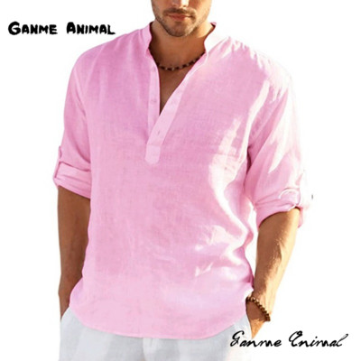 Vászon Hot Sale Férfi hosszú ujjú ingek Alkalmi egyszínű hajtókás ing gallér Alkalmi Beach Style nagy méretű S-5XL