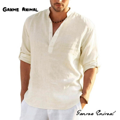 Vászon Hot Sale Férfi hosszú ujjú ingek Alkalmi egyszínű hajtókás ing gallér Alkalmi Beach Style nagy méretű S-5XL