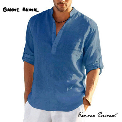 Vászon Hot Sale Férfi hosszú ujjú ingek Alkalmi egyszínű hajtókás ing gallér Alkalmi Beach Style nagy méretű S-5XL