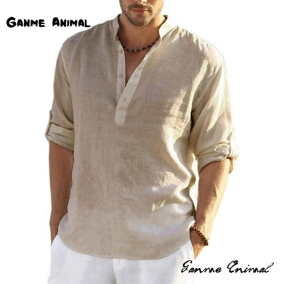 Vászon Hot Sale Férfi hosszú ujjú ingek Alkalmi egyszínű hajtókás ing gallér Alkalmi Beach Style nagy méretű S-5XL