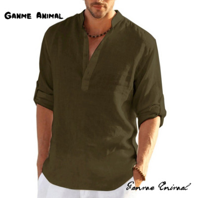 Vászon Hot Sale Férfi hosszú ujjú ingek Alkalmi egyszínű hajtókás ing gallér Alkalmi Beach Style nagy méretű S-5XL