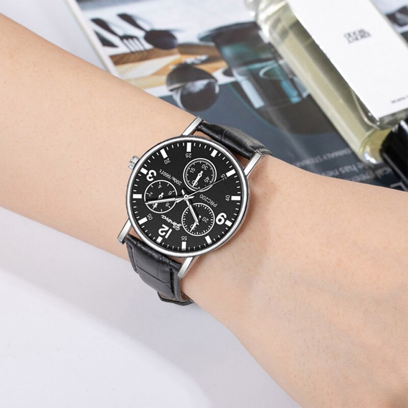 Vīriešu modes sporta trīs acu pulksteņi pāriem kvarca rokas pulkstenis vīriešiem biznesa ikdienas melns ādas pulkstenis Relogio Masculino