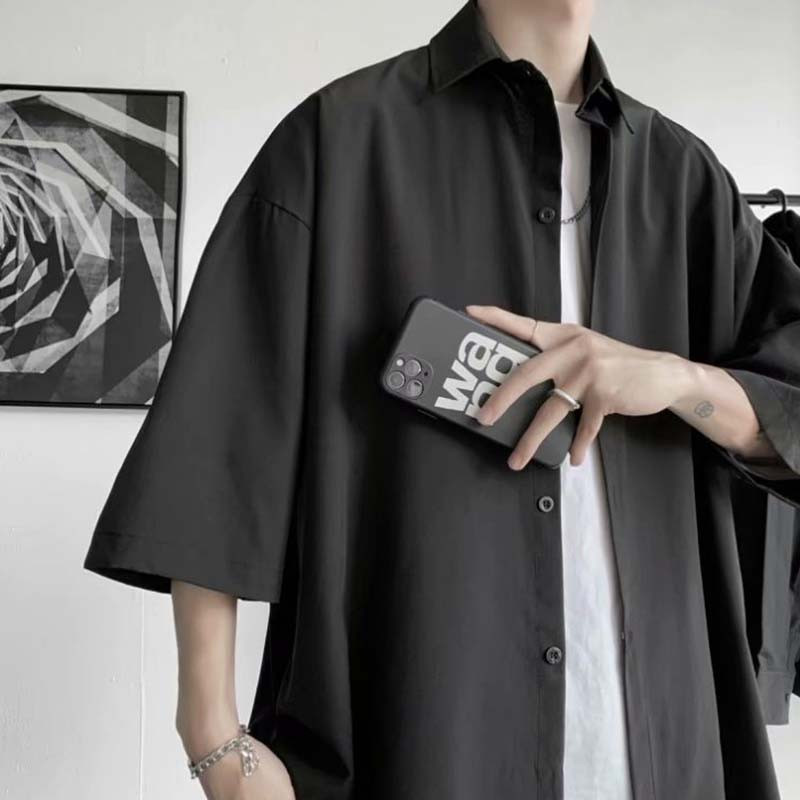 Vīriešu krekli Harajuku melns balts, vienkārši īsām piedurknēm korejiešu stilā, drapēts, brīvs, liela izmēra S-3XL hip-hop vasaras vispiemērotākais apģērbs