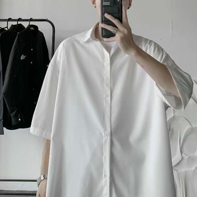 Vīriešu krekli Harajuku melns balts, vienkārši īsām piedurknēm korejiešu stilā, drapēts, brīvs, liela izmēra S-3XL hip-hop vasaras vispiemērotākais apģērbs