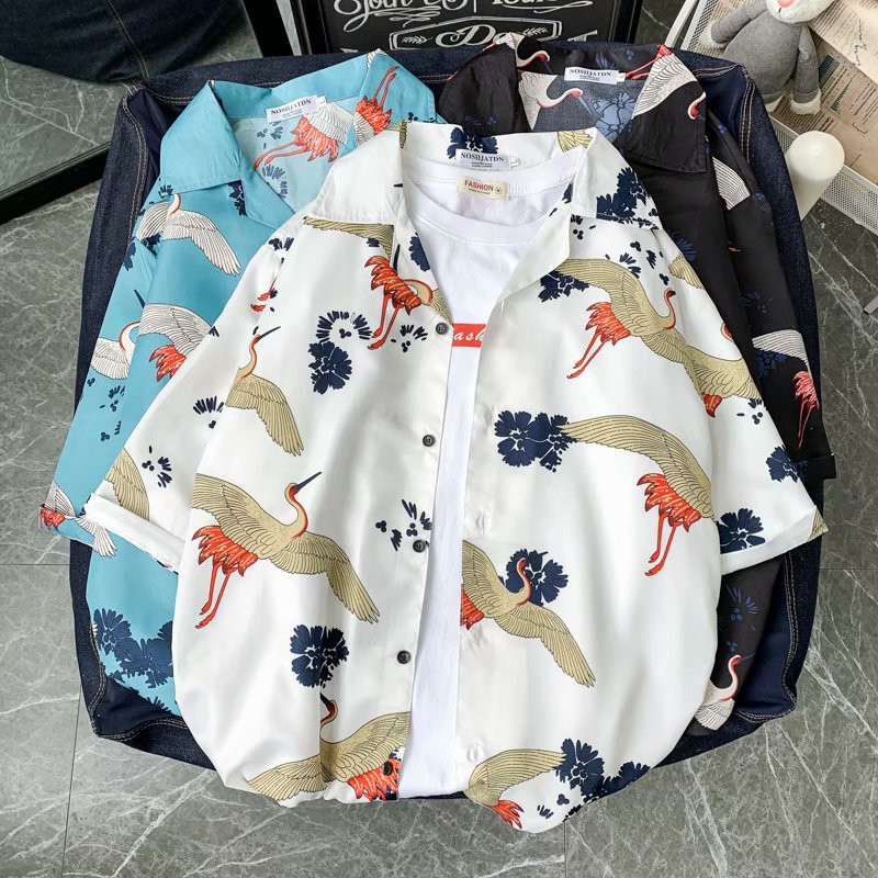 Moodne meeste lühikeste varrukatega Hawaii särk Kiirelt kuivav plusssuuruses Aasia suurus M-3XL Suvine vabaaja kraanaprinteriga rannasärgid meestele