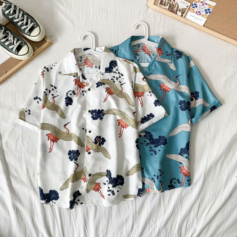 Moodne meeste lühikeste varrukatega Hawaii särk Kiirelt kuivav plusssuuruses Aasia suurus M-3XL Suvine vabaaja kraanaprinteriga rannasärgid meestele