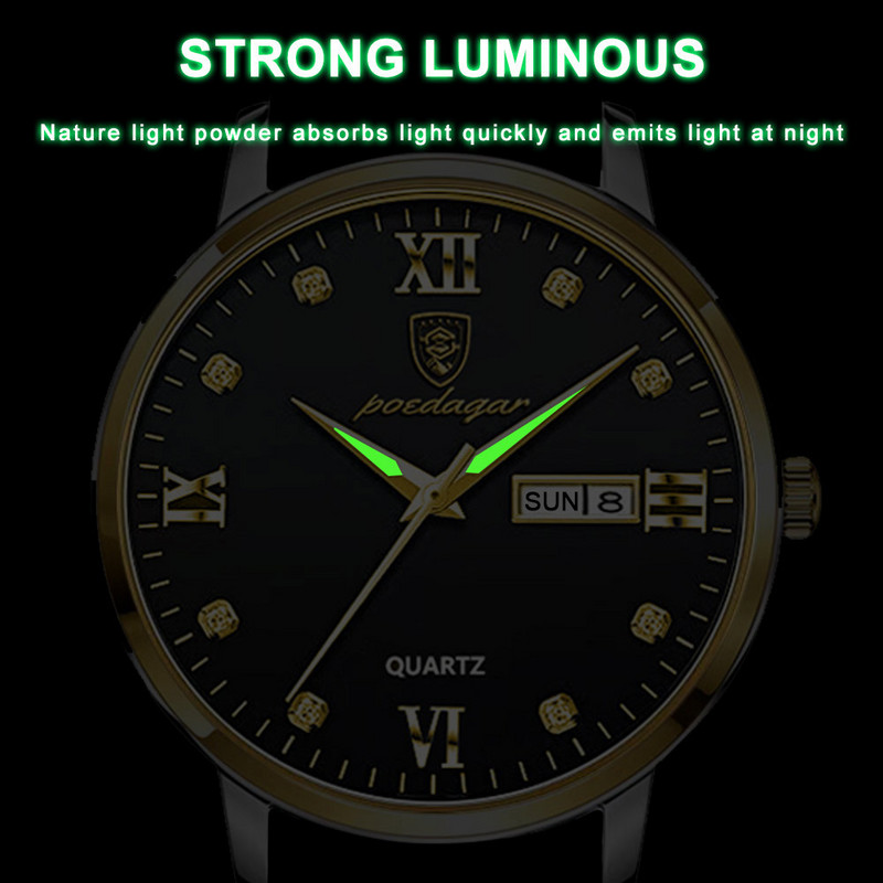 POEDAGAR vīriešu pulksteņi Top zīmola luksusa vīriešu rokas pulkstenis ādas kvarca pulkstenis sporta ūdensizturīgs vīriešu pulkstenis Relogio Masculino+Box