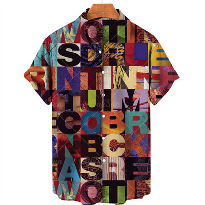 3D Harajuku Graffiti Aliejiniai piešiniai Spausdinti marškinėliai Vyriški madingi gatvės drabužiai Havajietiški marškiniai Vyriški paplūdimio laisvalaikio atvartas Didelis 2022 m. dydis