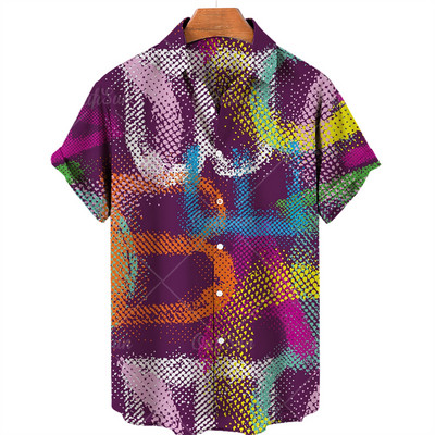 3D Harajuku Graffiti Aliejiniai piešiniai Spausdinti marškinėliai Vyriški madingi gatvės drabužiai Havajietiški marškiniai Vyriški paplūdimio laisvalaikio atvartas Didelis 2022 m. dydis