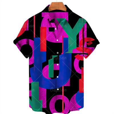 3D Harajuku Graffiti Aliejiniai piešiniai Spausdinti marškinėliai Vyriški madingi gatvės drabužiai Havajietiški marškiniai Vyriški paplūdimio laisvalaikio atvartas Didelis 2022 m. dydis