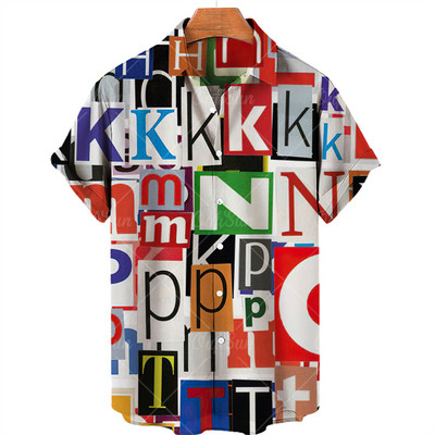 3D Harajuku Graffiti Aliejiniai piešiniai Spausdinti marškinėliai Vyriški madingi gatvės drabužiai Havajietiški marškiniai Vyriški paplūdimio laisvalaikio atvartas Didelis 2022 m. dydis