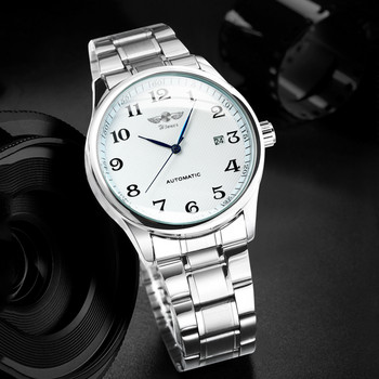 Fashion Business Αυτόματο Μηχανικό Ρολόι Ανδρικό Time Master Δερμάτινο λουράκι Λευκό καντράν Ημερολόγιο Ημερομηνία montre homme WINNER Classic