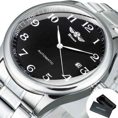 Mood Äri Automaatne mehaaniline käekell Meeste Aeg Master Nahast Rihm Valge Sihverplaat Kalender Kuupäev montre homme VÕITJA Klassikaline