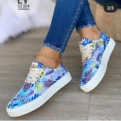 Γυναικεία πάνινα παπούτσια με στάμπα φύλλων χαμηλά, παπούτσια για πατίνια με στρογγυλά δάχτυλα, αντιολισθητικά παπούτσια για πατίνια, καθημερινά παπούτσια για περπάτημα