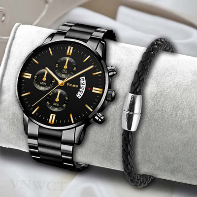 Ceas de modă din oțel inoxidabil pentru bărbați, brățară, calendar de lux, ceas de mână cu quartz, ceasuri de afaceri pentru bărbați, ceas masculin, ceas