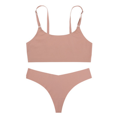 Női varrat nélküli melltartó szett Szexi tanga alacsony derékú bugyi vezeték nélküli melltartó Bralette fehérnemű melltartó Ice Silk női fehérnemű szett
