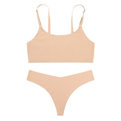 Női varrat nélküli melltartó szett Szexi tanga alacsony derékú bugyi vezeték nélküli melltartó Bralette fehérnemű melltartó Ice Silk női fehérnemű szett