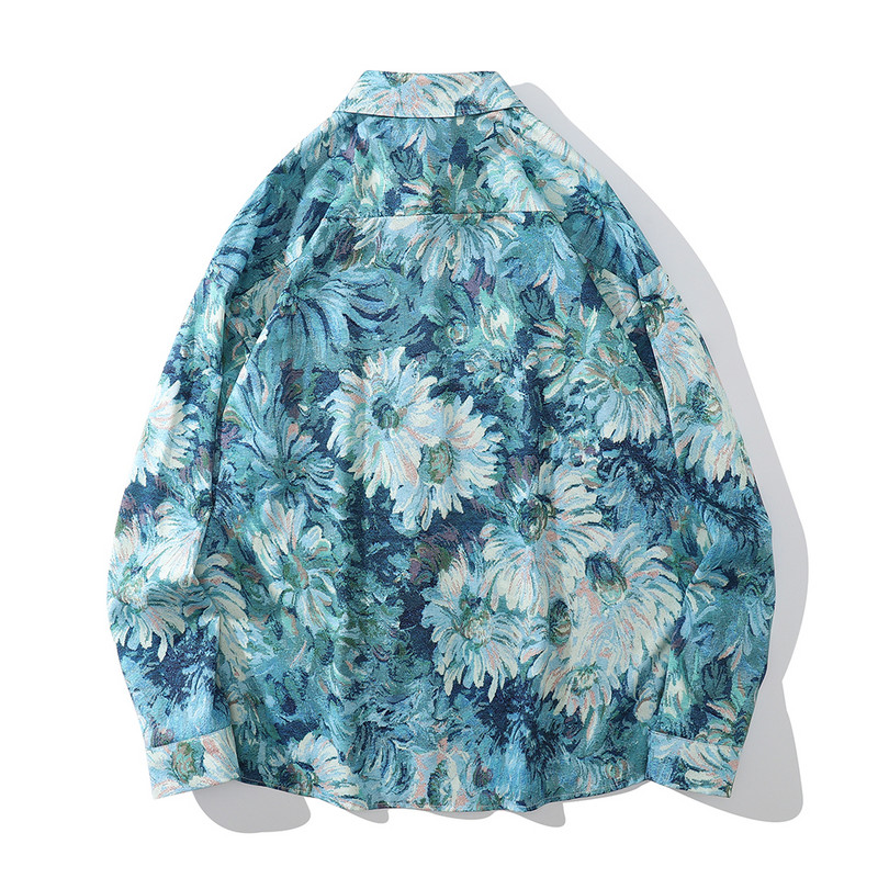 Muške košulje dugih rukava, tamne ikone, cvjetni print, jesenske muške košulje