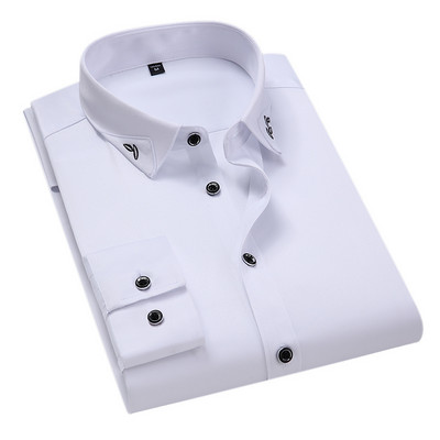 BROWON Pavasara rudens zīdaina auduma vīriešu krekls, 2023. g. garām piedurknēm, kleita, krekls, vīriešu kāzu ballīte, plāns krekls, apkakle, izmērs 5XL