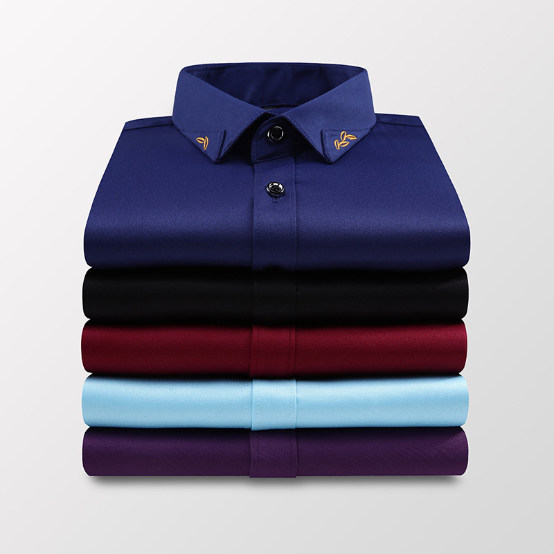 BROWON Pavasara rudens zīdaina auduma vīriešu krekls, 2023. g. garām piedurknēm, kleita, krekls, vīriešu kāzu ballīte, plāns krekls, apkakle, izmērs 5XL